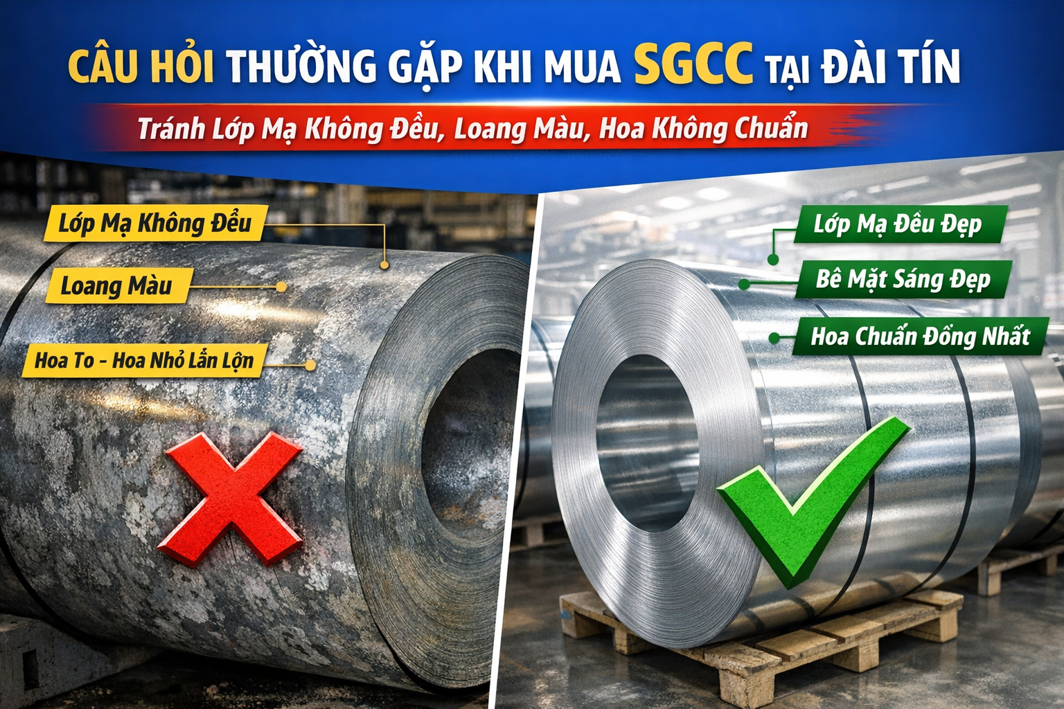 Câu hỏi thường gặp khi mua SGCC tại Đài Tín: Tránh lớp mạ không đều, loang màu, hoa không chuẩn