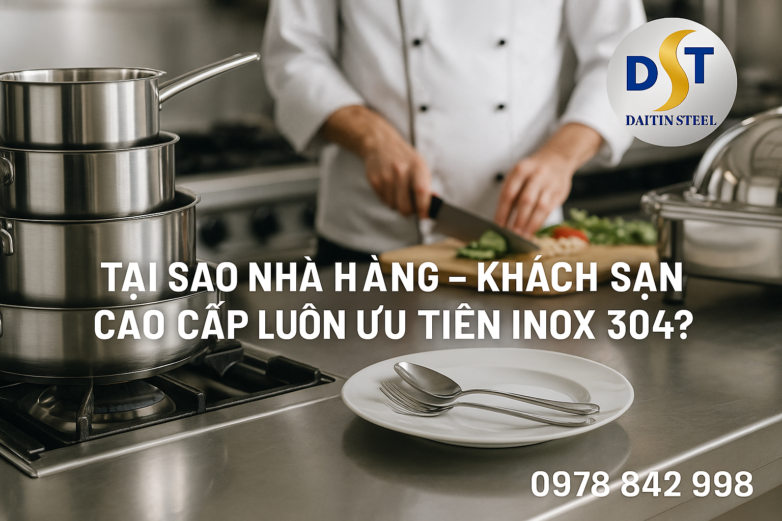 Đồ dùng nhà bếp khách sạn sử dụng inox 304 sáng bóng, sang trọng