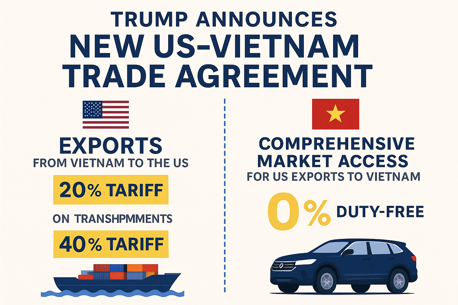 Thỏa thuận thương mại Mỹ – Việt: Cú xoay chuyển làm ngành thép và ô tô Việt Nam “nóng” lên từng giờ