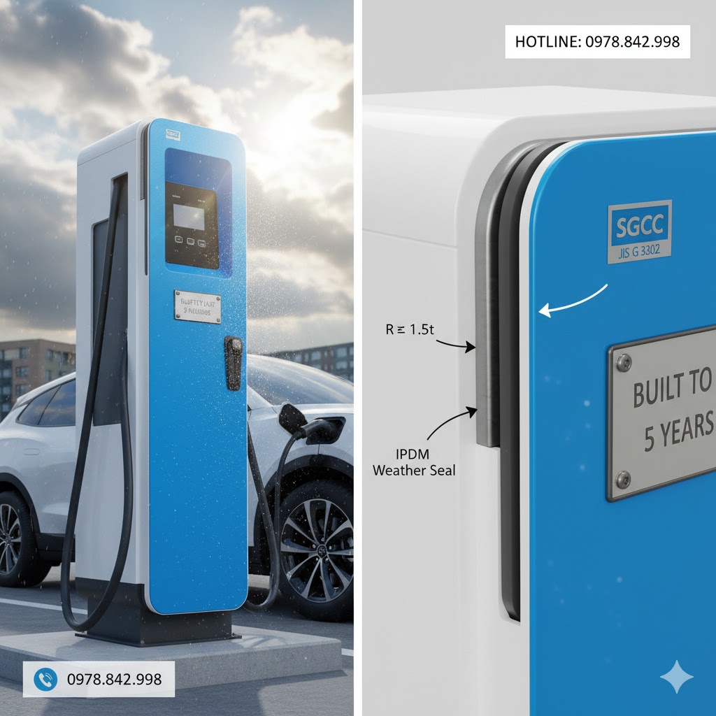 Vỏ Tủ Sạc Xe Điện: Giải Mã Vật Liệu SGCC Giúp Kiosk Bền Bỉ 5 Năm, Bất Chấp Mưa Nắng