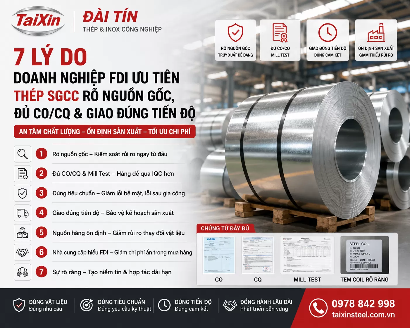 7 Lý Do Doanh Nghiệp FDI Ưu Tiên Thép SGCC Rõ Nguồn Gốc, Đủ CO/CQ Và Giao Đúng Tiến Độ